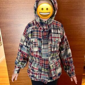 Vintage Ralph Lauren Denim & Supply Plaid Patchwork High Neck zip Hoodie Large